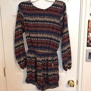 Blue and orange tribal print romper